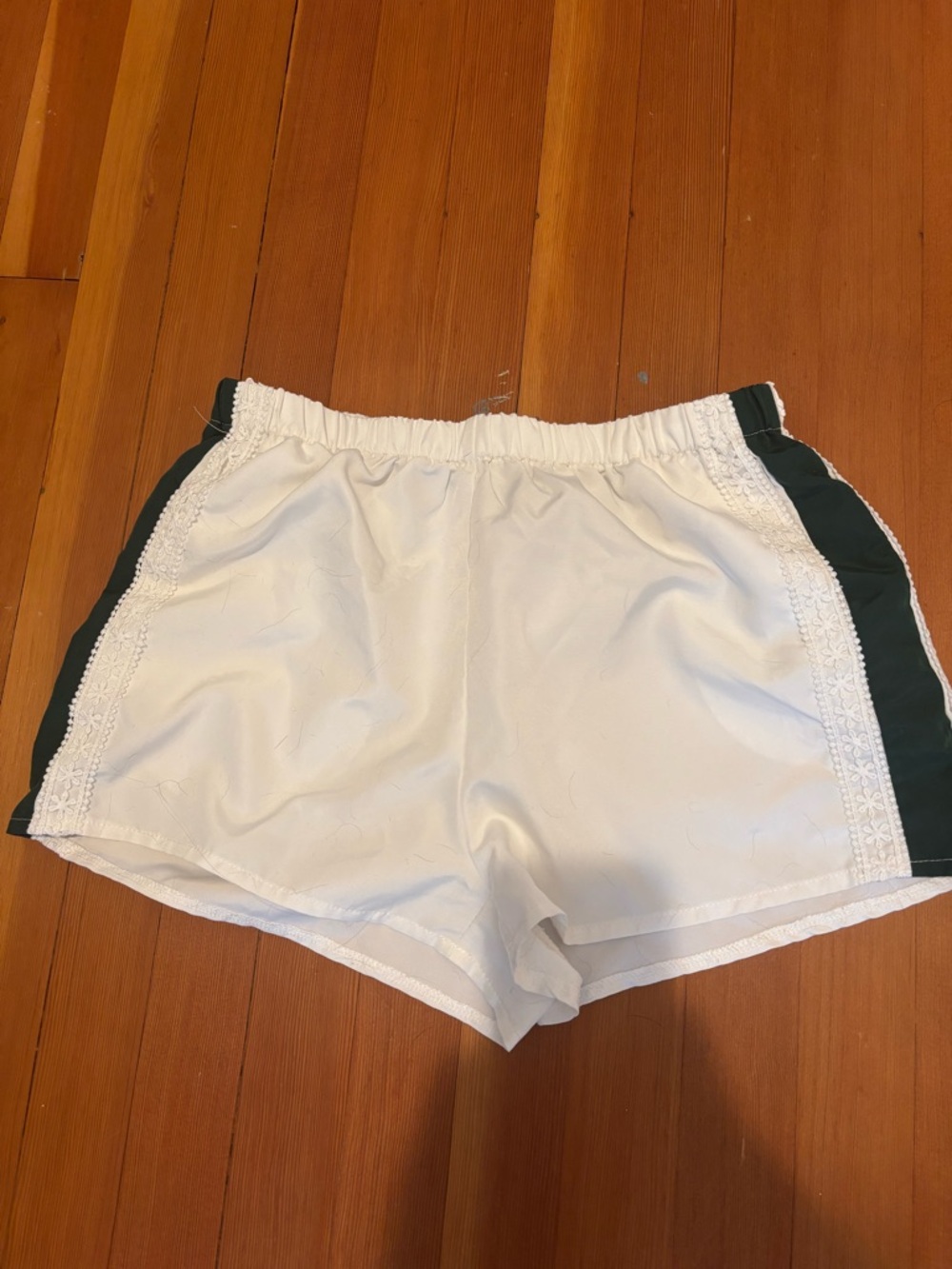PacSun White Athletic Shorts with Dark Green Side Panels